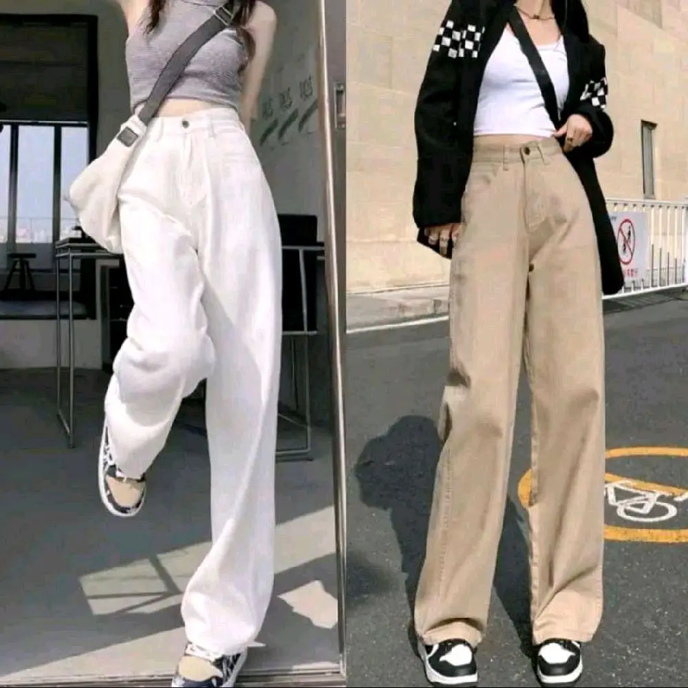 [DEAL MỞ BÁN] Quần KaKi Jean Nữ Ống Suông Trơn Cạp Cao Màu Đen Trắng Nâu Tây QCJ06
