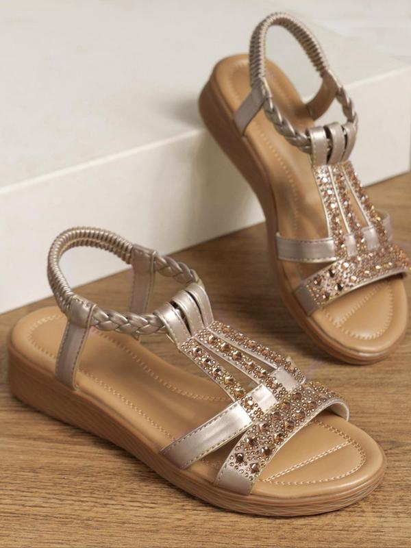 Women's Fashionable Rhinestone Decor Thick-soled Sandals, Casual Boho Style Sandals for Summer, Lightweight Breathable Comfortable Shoes for Daily Wear 3