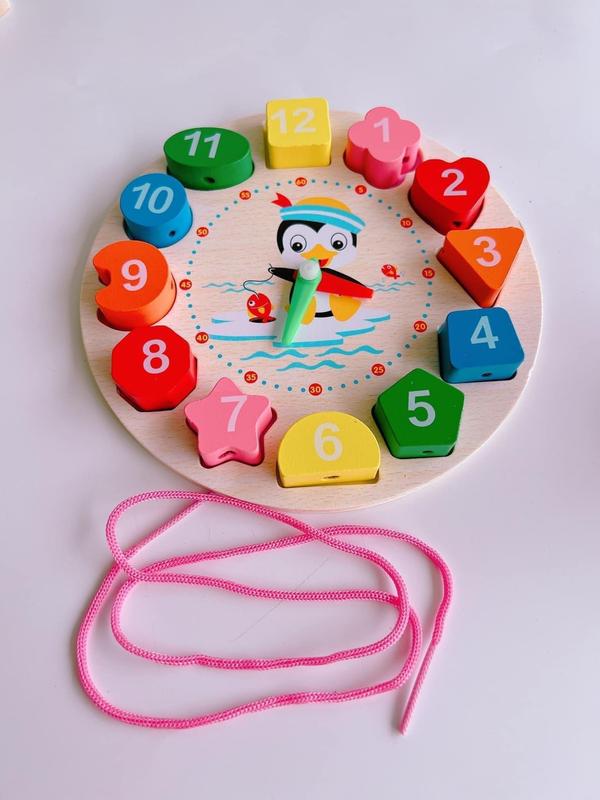 Đồ chơi đồng hồ gỗ thông minh cho bé học số hình khối xem giờ và màu sắc