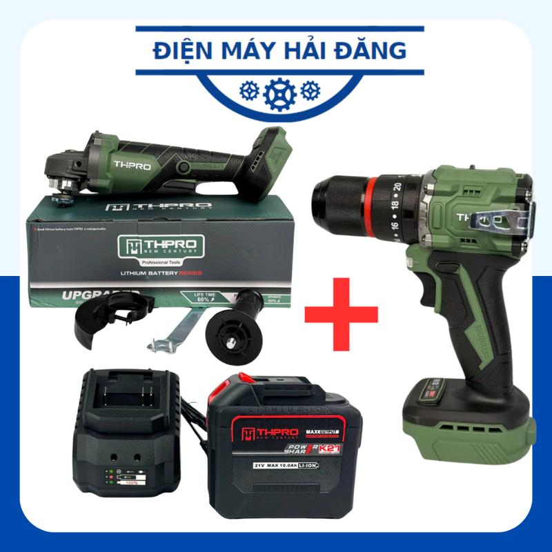 Combo Máy Cắt THPRO TH-8100 Máy Khoan Pin 3 Chức Năng THPRO TH13 Xanh 13ly Động Cơ Không Chổi Than Chân Pin Phổ Thông