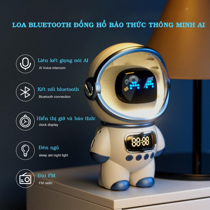 Loa Bluetooth Thông Minh AI Phi Hành Gia Có Đèn Báo Thức Hiển Thị Đồng Hồ Hỗ Trợ Thẻ TF