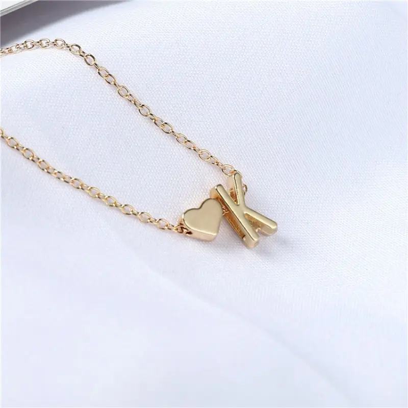 Vòng Cổ 26 Chữ Cái Đầu Tiên, Vòng Cổ Trái Tim, Dành Cho Phụ Nữ Và Trẻ Em Gái, Đồ Trang Sức, Tình Bạn, Quà Tặng Sinh Nhật Và Giáng Sinh, Có Sẵn Trong 1 / 5 Cái 3
