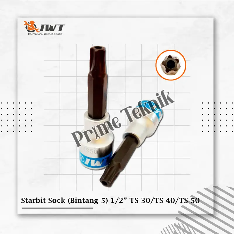 Star Bit Socket Segi 5 Bintang 5 1/2" TS30 TS4 TS50 Lubang IWT Kunci Mata Starbit T30 T40 T50 TS 30 40 50 1