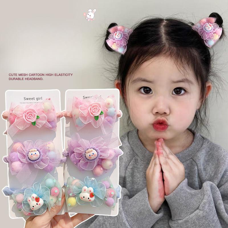 Bộ Dây Buộc Tóc Nơ Ren Hoạt Hình, Dành Cho Bé Gái Ngọt Ngào, Dây Buộc Tóc Đuôi Ngựa Trẻ Em, Dây Cao Su 3