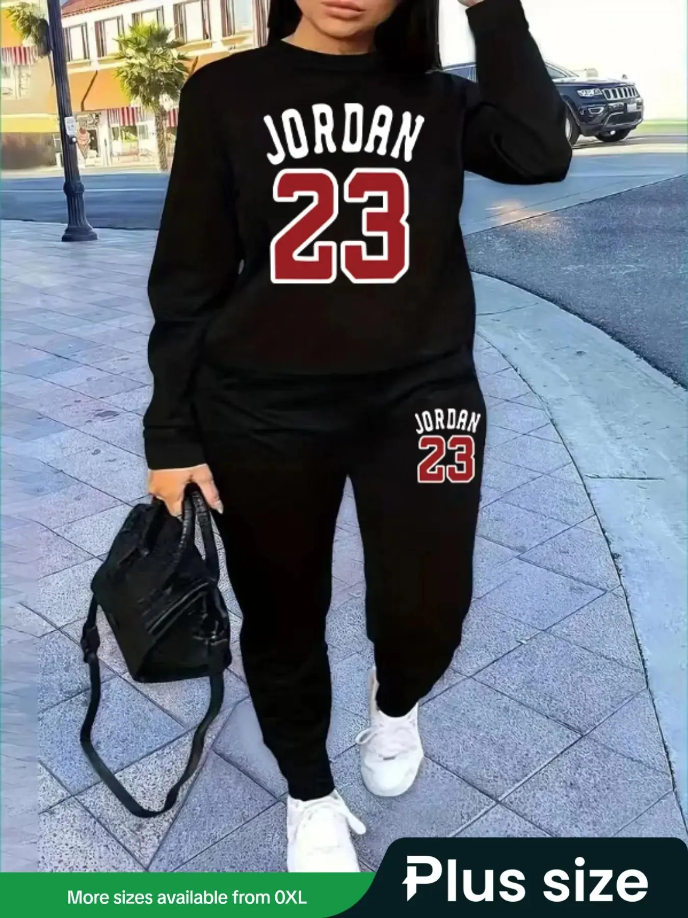 【Plus Size】 Two-Piece Set Letter Print Sweatshirt & Pants Set, Casual Long Sleeve Pullover & Trousers, Women's Spring Clothes for Daily Wear