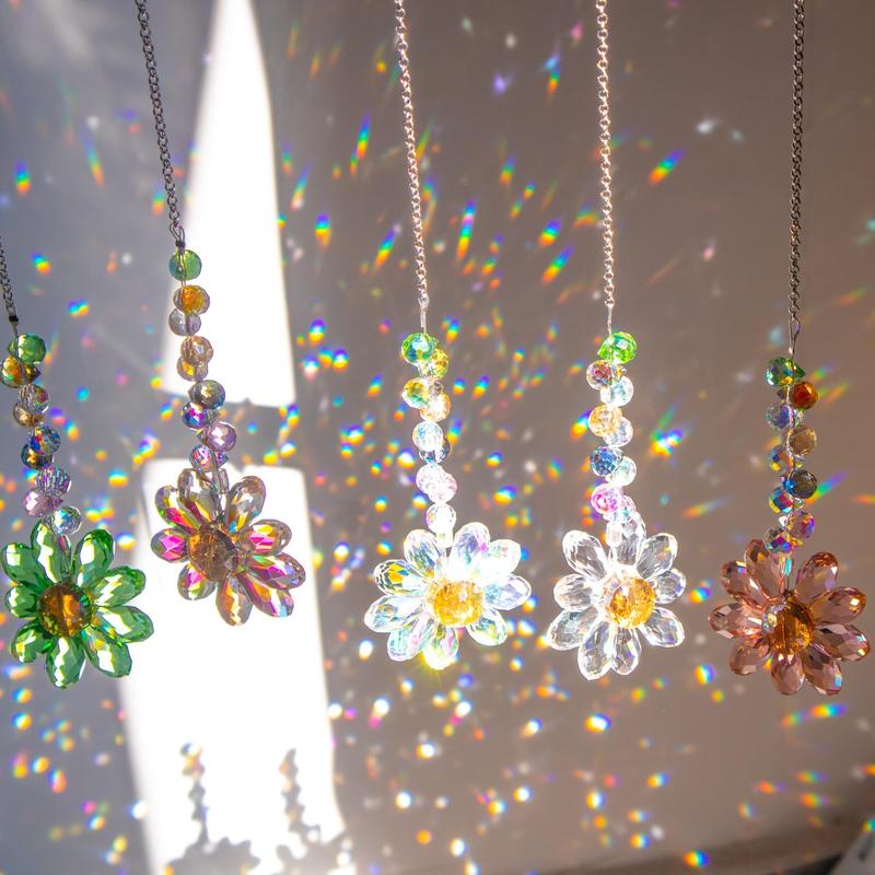 Crystal Sunflower Design Sun Catcher, 1/6 Counts Hanging Ornament, Rainbow Maker Sun Catcher, Indoor Window Outdoor Patio Garden Decor, Gift Ideas 0