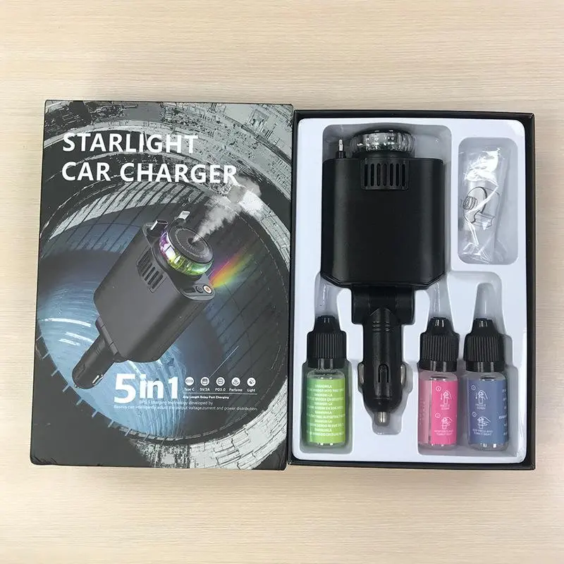 Car Aromatherapy Charger, Multifunctional Car Charger with Atmosphere Light & Aromatherapy Machine, Car Charger with Retractable Line 0