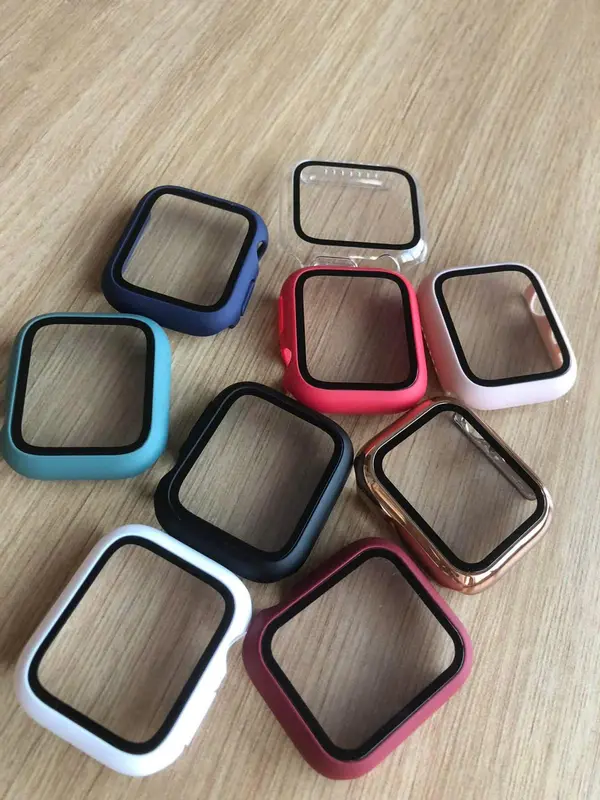 Ốp kèm kính cường lực đồng hồ thông minh series 10 9 8 7 6 5 4 3 2 1 SE, dán màn hình kiêm ốp bảo vệ size 49mm 46mm 45mm 44mm 42mm 41mm 40mm 38mm 0