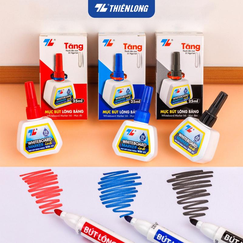   WBI01 - MỰC LÔNG BẢNG  Mực Bút Lông Bảng  Mực Viết Lông Bảng Thiên Long  Mực Xóa Được  WBI 01 25ml  Mực Xanh Đỏ Đen  Bơm Tiện Lợi Mực Tươi Khô Nhanh - Chính Hãng 