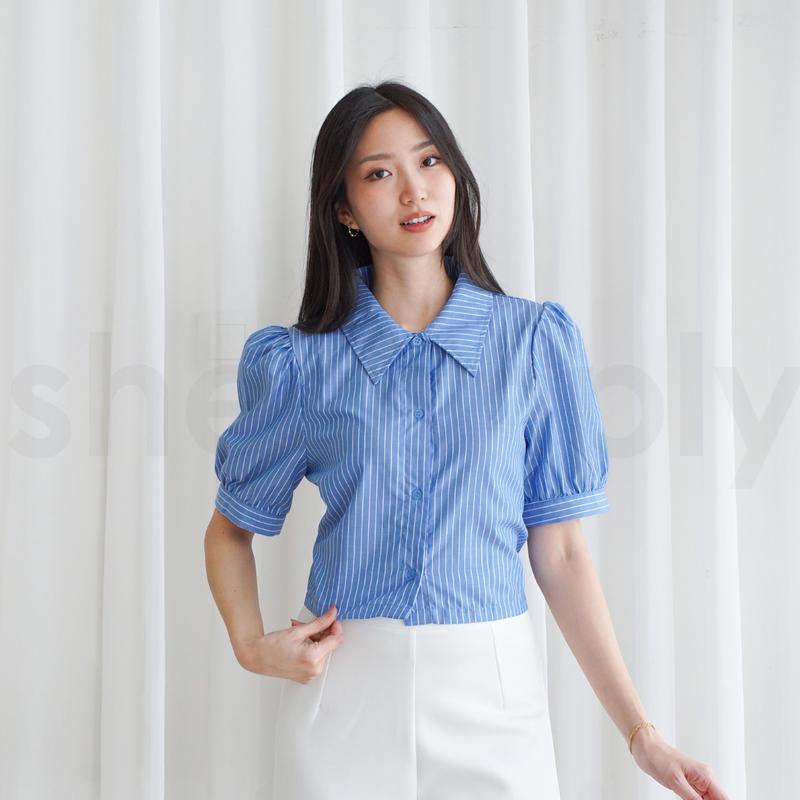 Product Introduction of Shesimply Gracelyn Salur Top Blouse Kemeja Atasan Wanita Casual Katun Salur 0