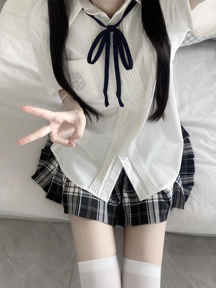 Product Introduction of Fashion Women's Clothingfashion Women's Clothingjk Shirt Original Genuine Preppy Style Uniform Suit Pleated Skirt Organ Pleated Shirt Short Sleeve Waist-Controlled White Shirt Comfort Cotton Womenswear Blouses Customized Evening Fabric Gorgeous 19