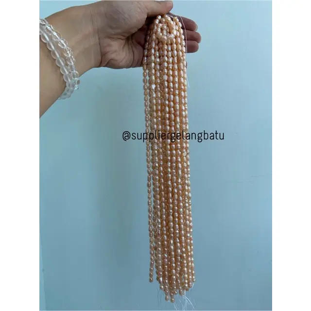 Bahan Mutiara Air Tawar Barok peach 6 x 8mm oval fresh water pearl 2