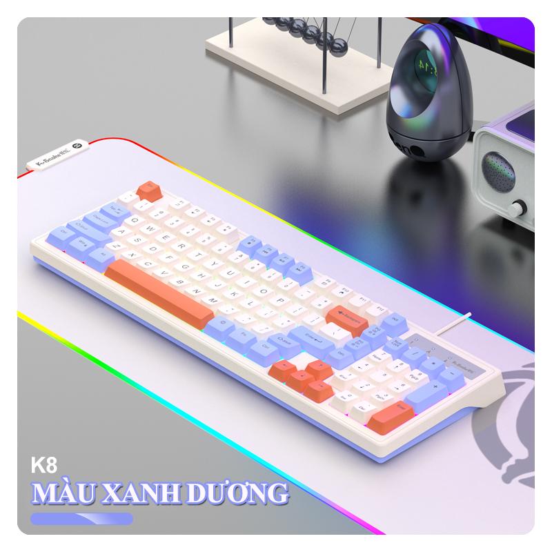 Bàn phím giả cơ có dây K-SNAKE K8 thiết kế mini size 98 phím với màu sắc phối màu mới lạ kèm theo đèn led 7 màu