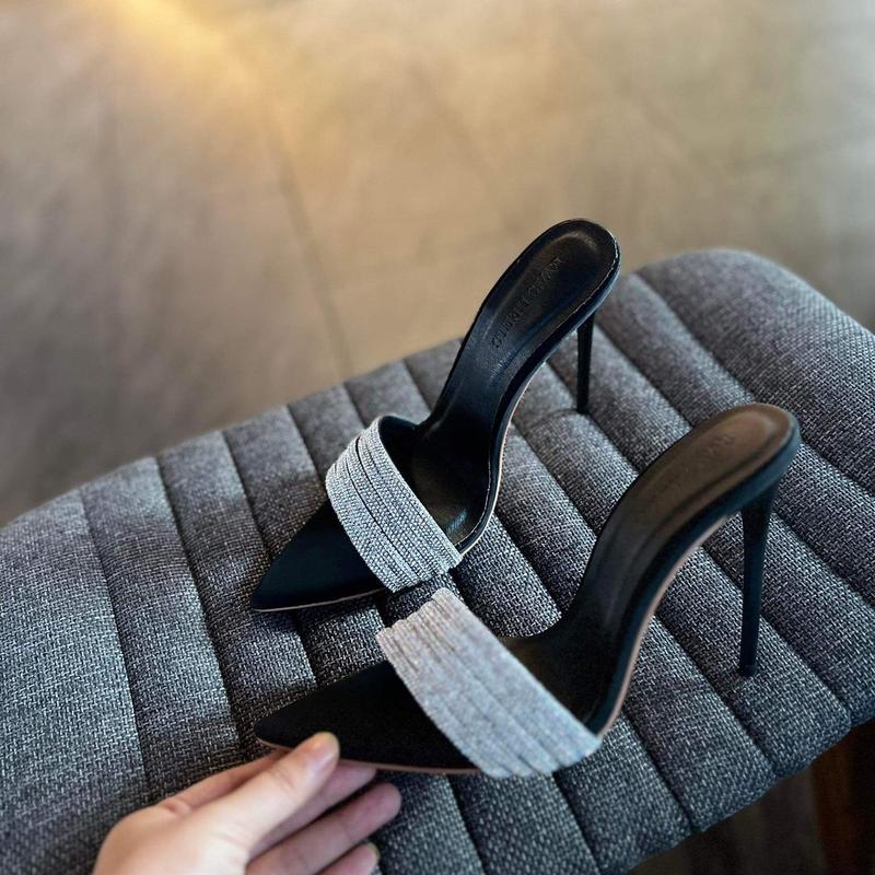 Dép Quai Đá Mũi Nhọn Màu Đen cao 8 9 11 12 cm Nữ Sandal mã : ( 5.../ 5T...)