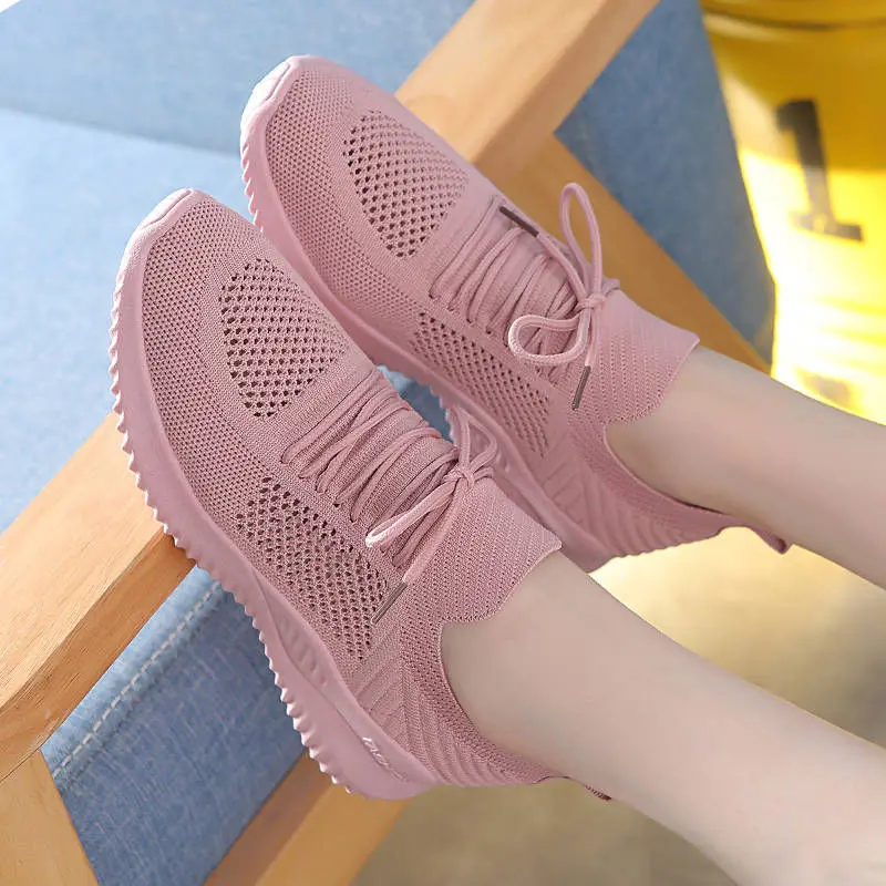 2024 Women's Shoes Summer New Sports Shoes Women's Breathable Mesh Casual Shoes Lightweight Flyknit Running Shoes Travel Shoes