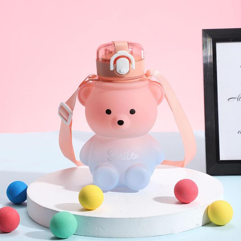 Cartoon Bear Design Water Bottle, Cute Drinking Cup with Lanyard, Drinking Supplies for Home Office School, Drinkware, Outdoor Accessories 0