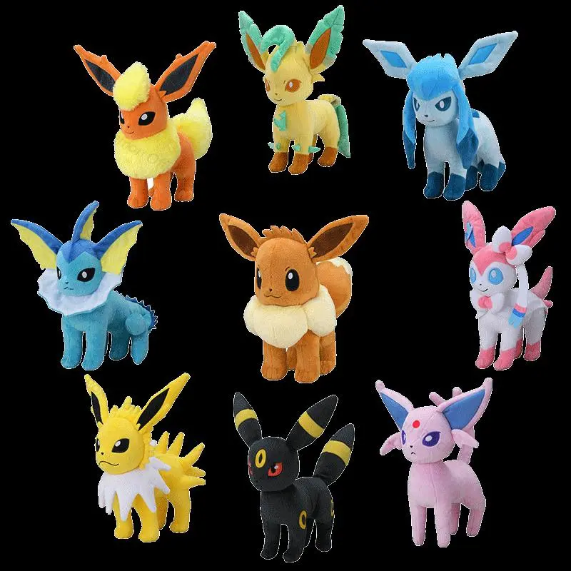 Mainan Mewah Boneka Eevee, Pokemon, Saiz 16-21cm, 20cm Kawaii Eeveelution, Sylveon, Flareon, Jolteon, Umbreon, Vaporeon, Sesuai untuk Kanak-kanak, Hadiah Hari Jadi, Mainan Kapas Toys
