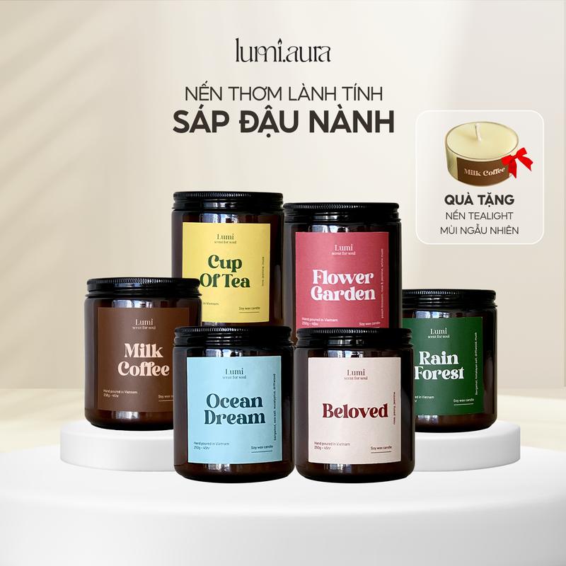 Nến thơm sáp đậu nành tinh dầu cao cấp Lumi.aura giúp thư giãn, dễ ngủ, decor phòng