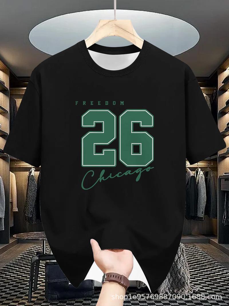 Product Introduction of Men's Casual Crew Neck T-Shirt, 100% Polyester Knit Fabric, Comfortable, Boston Print, Slightly Stretchy, Summer Short Sleeve Shirt, Versatile and Easy to Maintain, Regular Fit 14