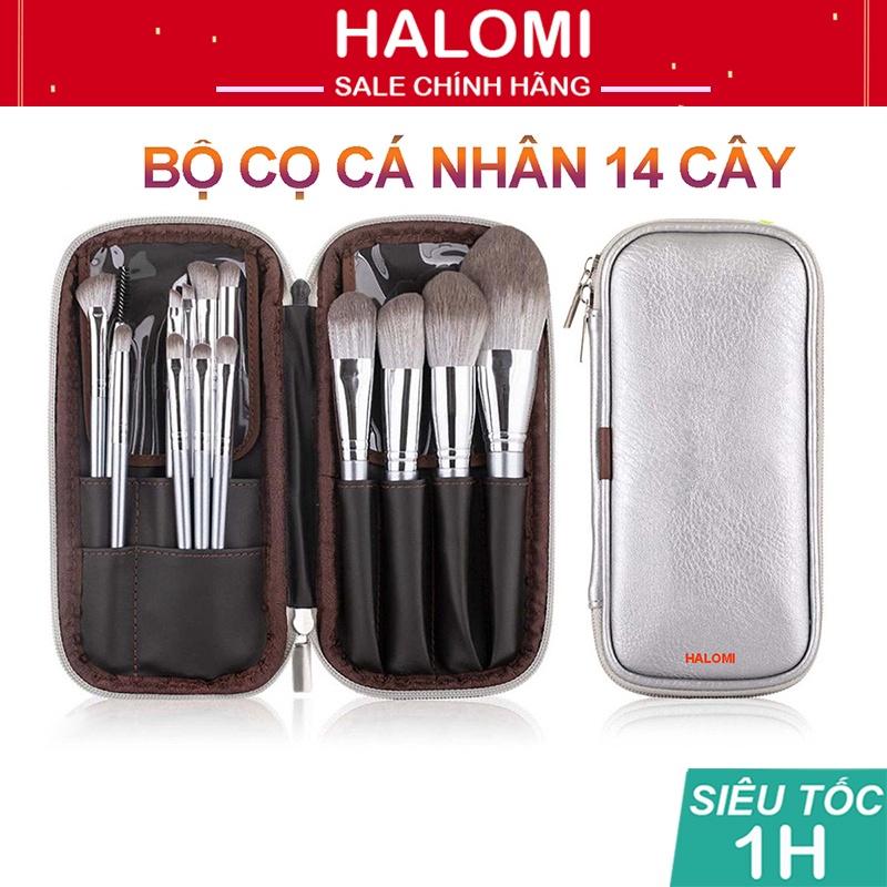 Bộ cọ trang điểm cá nhân 14 cây lông thú HALOMI chính hãng siêu mềm bám phấn chuyên dụng cho makeup