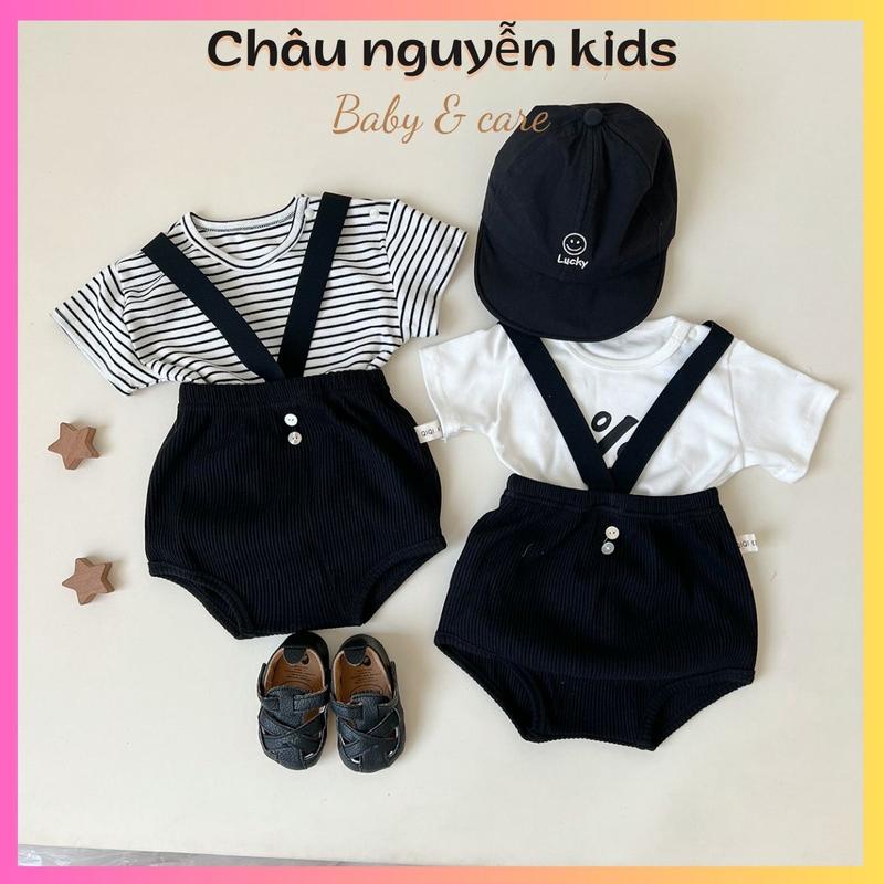 Quần sooc yếm, quần yếm đùi chất cotton tăm thoáng mát mùa hè đáng yêu cho bé hàng quảng châu-Châu nguyễn kids Thun Jean