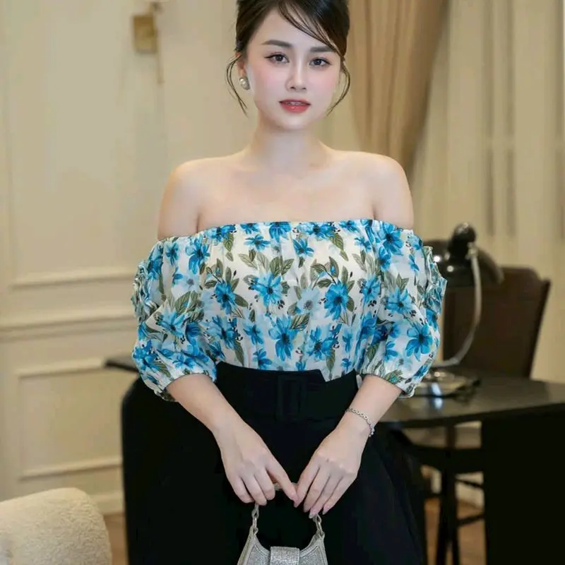 Sét áo trễ vai phối quần short cạp cao xinh mặc đi biển, đi chơi đẹp - Hàng có size s,m,l 6