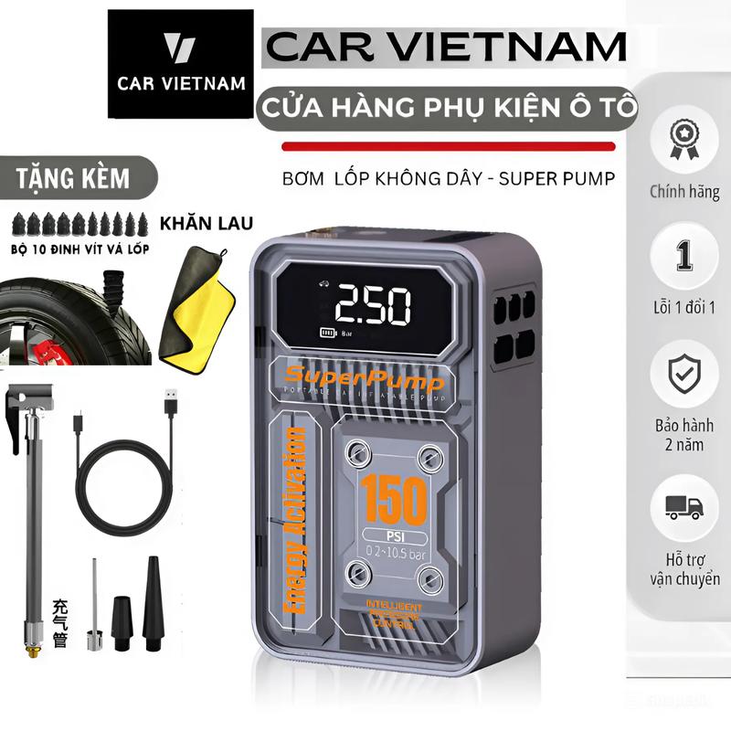 Bơm Lốp Ôtô B01 Super Pump Tự Ngắt 4000mah, Bơm Lốp Đa Năng Cầm Tay Không Dây, Sài Pin