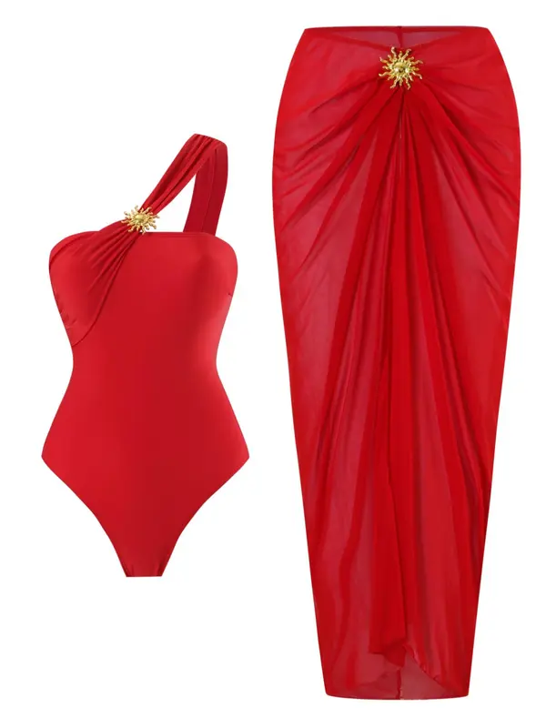 Women's Plain One-piece Swimsuit & Summer Swimming Cover Up Skirt Set, Casual Fashion Swimwear Set for Beach Holiday Vacation, Ladies Swimsuit for All Seasons, Swimsuit Summer, Swimsuit Coverup, Beach Outdoor Wear 0