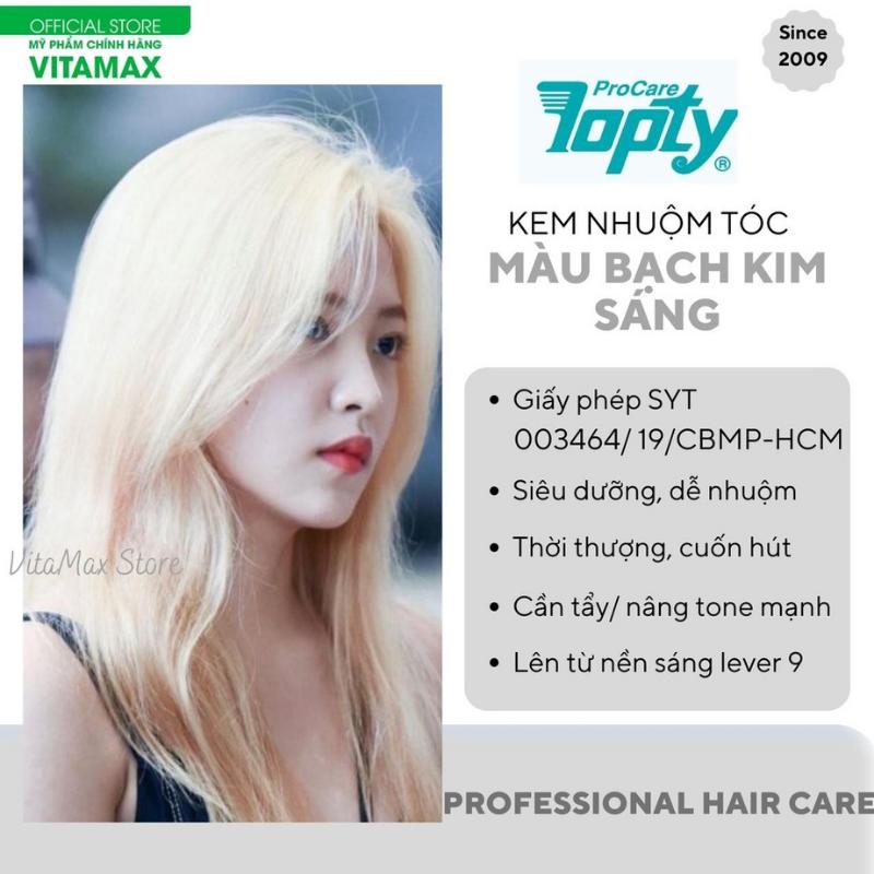 Kem Nhuộm Tóc THẢO DƯỢC Màu BẠCH KIM SÁNG TOPTY 110/0 - CẦN TẨY TÓC - LÊN MÀU CHUẨN - SIÊU BÓNG MƯỢT - DỄ NHUỘM 100X2 ml