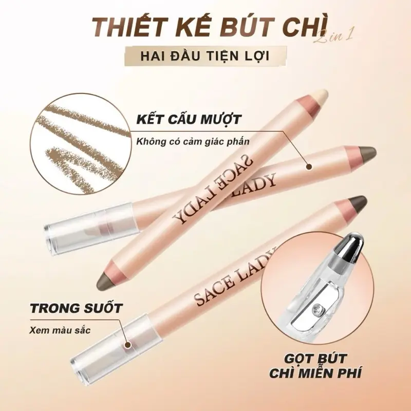 ￼Bút Tạo Khối SACE LADY Hai đầu Trang điểm Mượt Mà Tự Nhiên 3.2g