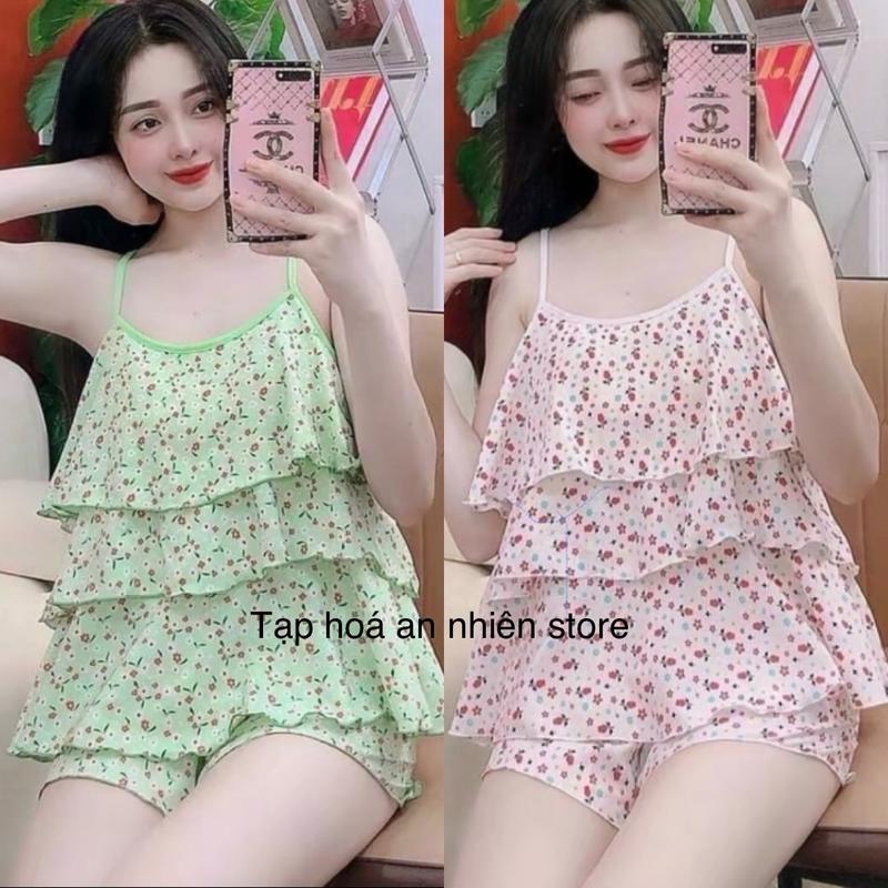 C58 (40-65KG) SET Đồ bộ quần đùi nữ KHÔNG TÚI lụa hàn 3 tầng IN HOA Top Women Nhung Áo