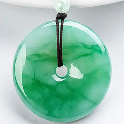 Ice Type Floating Flower Peace Buckle Pendant Jade Necklace and Jade Pendant Jade Carving Spinach Green Jadeite Color Unisex Couple Style