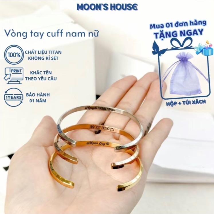 vòng tay cuff nam nữ không rỉ sét có khắc tên theo yêu cầu