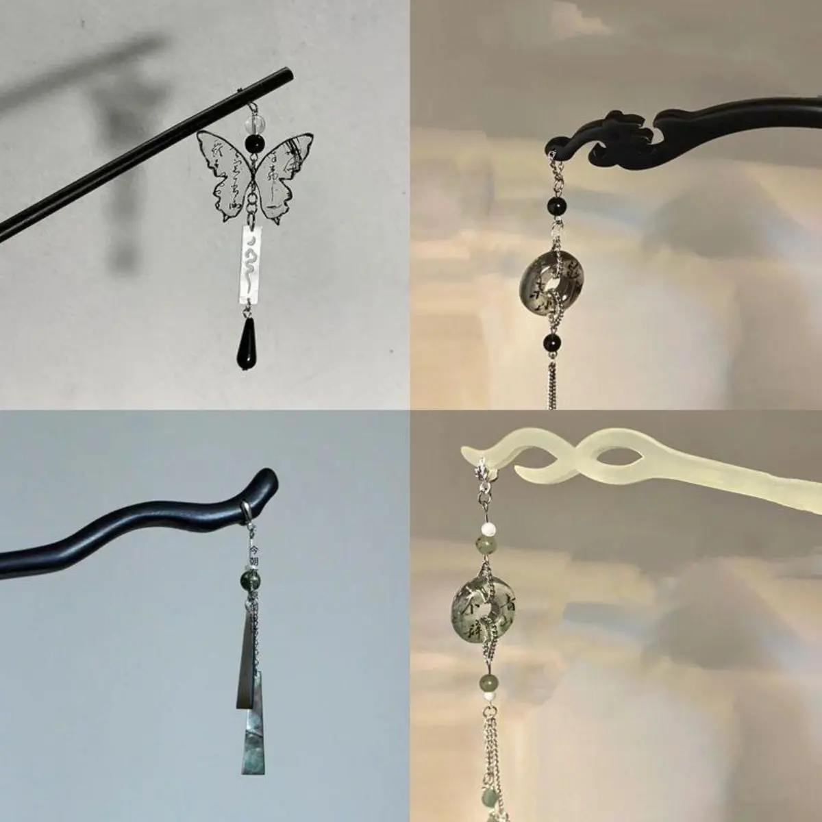 Ink Butterfly Calligraphy Peace Buckle Tassel Hairpin Elegant Ancient Style Cool Feeling Hairpin New Hair Accessories for Women