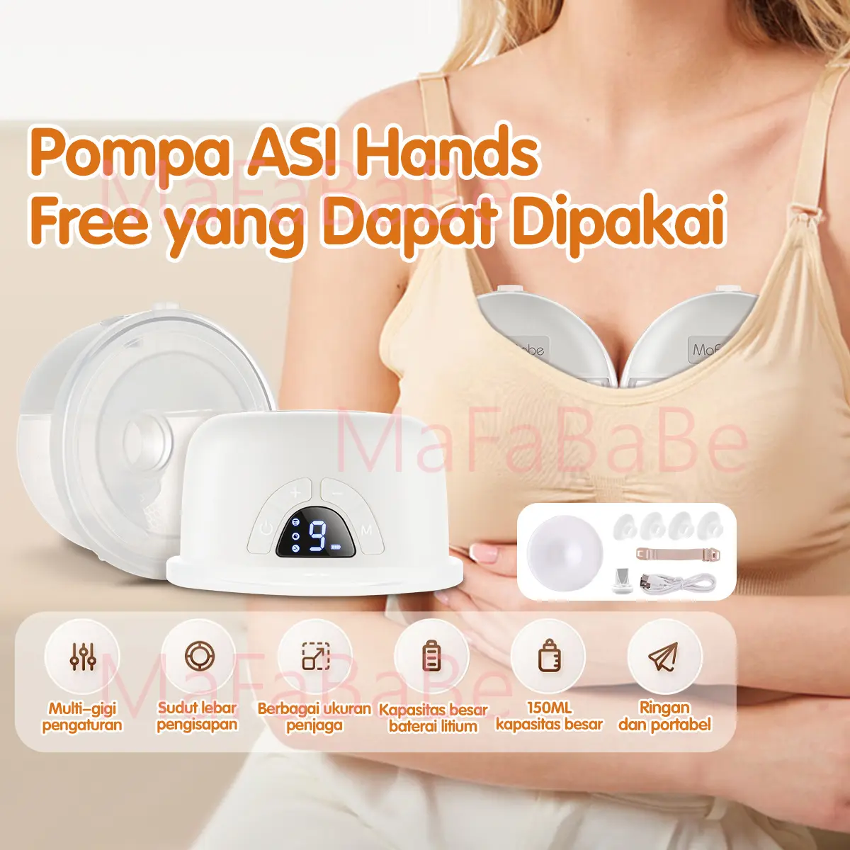 MaFaBaBe Pompa ASI Elektrik  Handsfree Breast Pump Electric Wearable Portable Pumping 24(16/18/20/22)mm 150ML