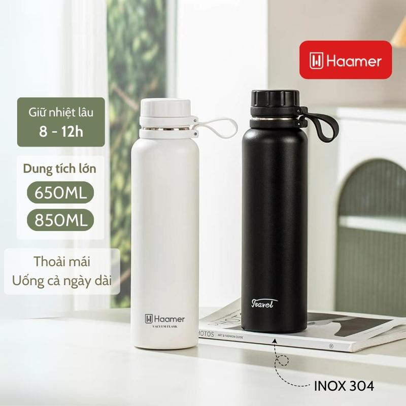Bình Giữ Nhiệt Haamer x Travel Inox 304 An Toàn Thực Phẩm, Ly Giữ Nhiệt Lâu 8-12h, 650ML 850ML Tiện Lợi Mang Theo - B003