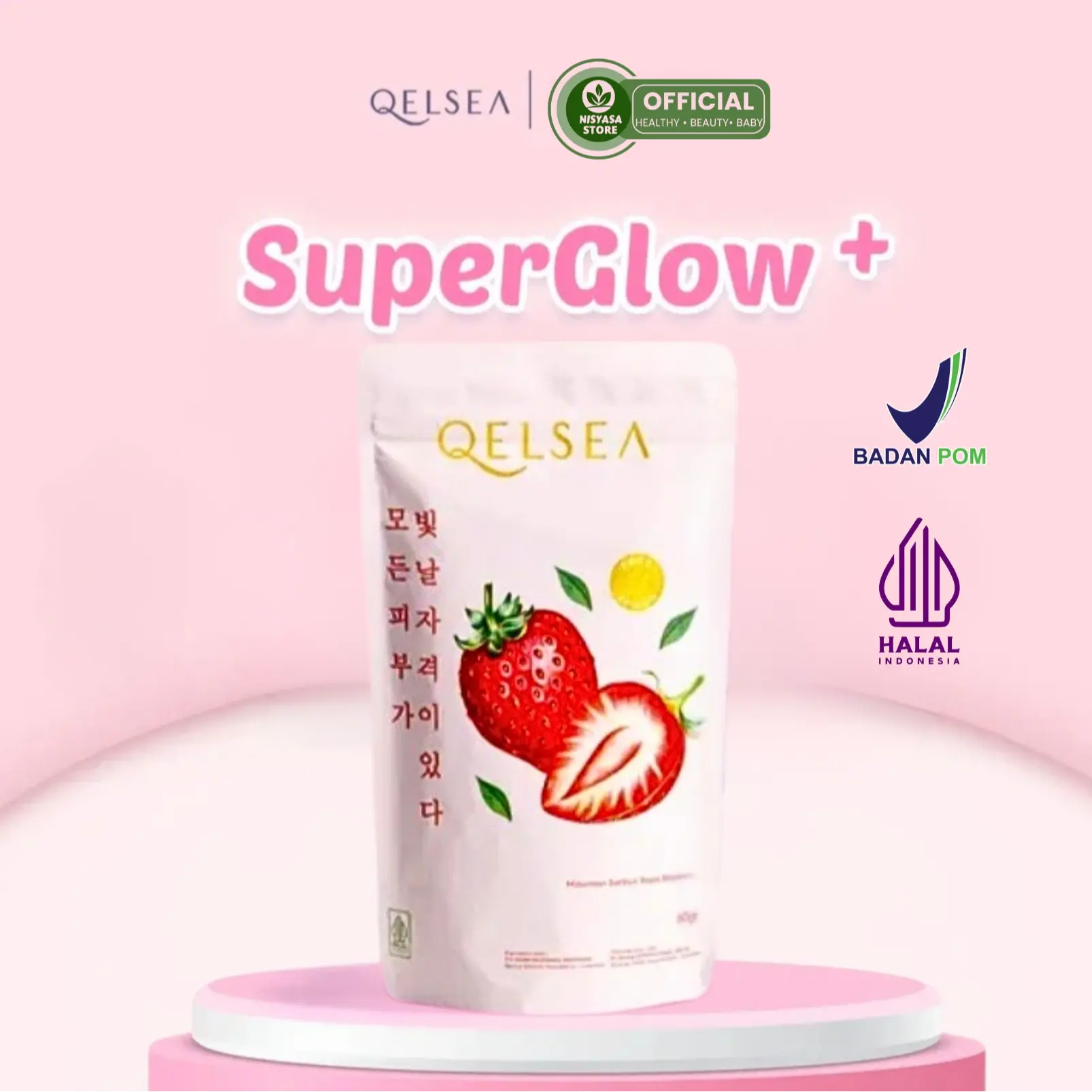 Qelsea SuperGlow+ Minuman serbuk rasa stroberi