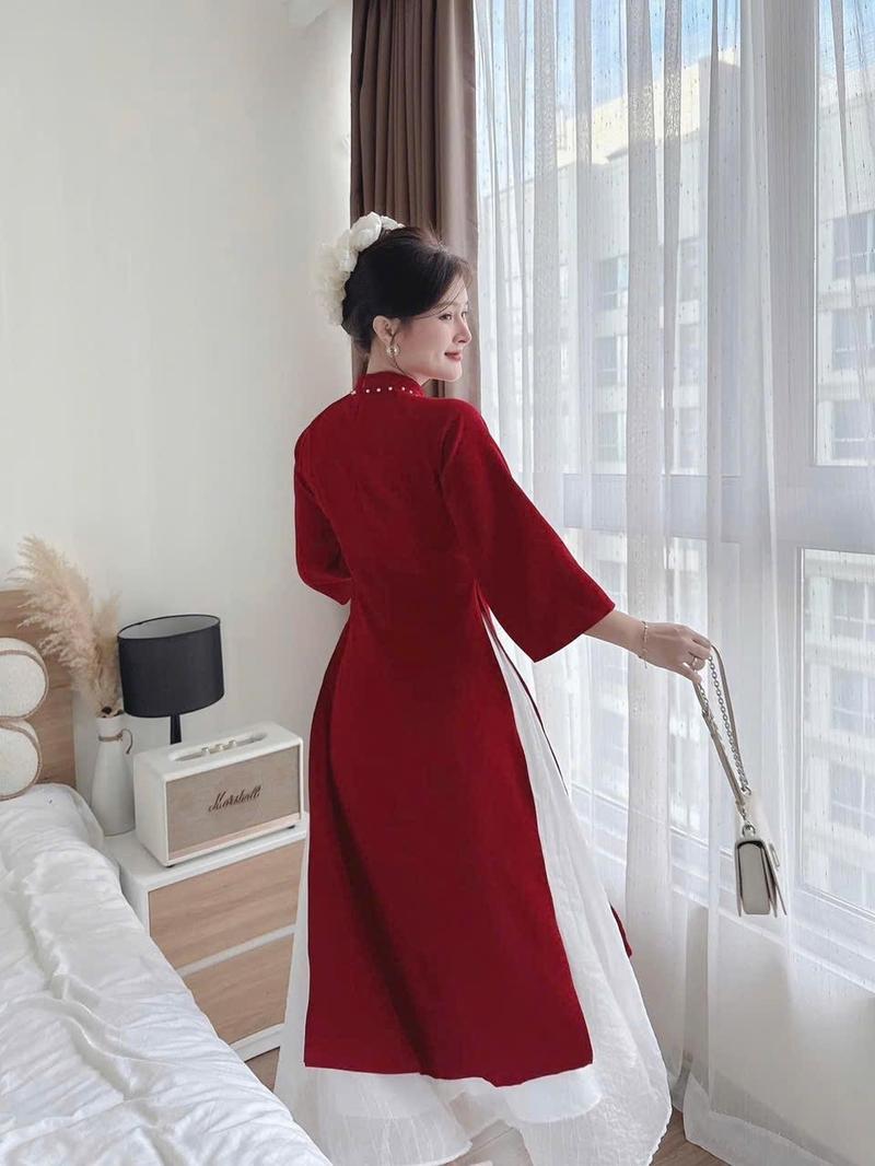 Product Introduction of Sét đồ nữ áo dài nhung cổ tàu đính ngọc tay lửng kèm chân váy voan tơ trẻ trung thanh lịch Women Dress 7