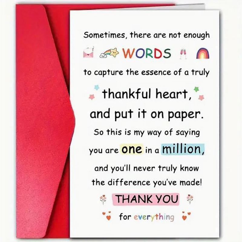 Funny Thank You Card with Envelope, 1 Count Colorful Letter Pattern Greeting Card, Gift Card for Teacher, Family, Friends, Elders 0