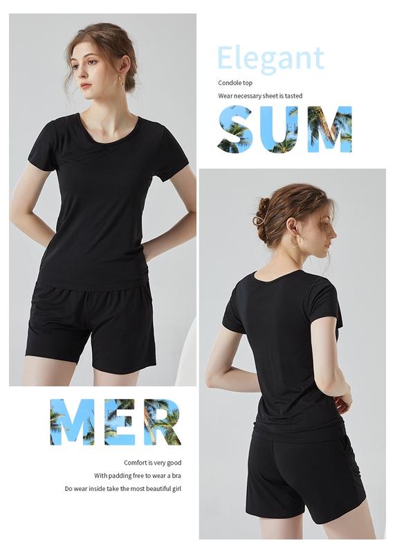 Product Introduction of M-3XL Large size short sleeve top with chest pad, home wear/lounge wear/sports yoga wear /, fixed cup women's basic T-shirt, black/white/gray short sleeve Womenswear Lingerie Loungewear Pajama 8