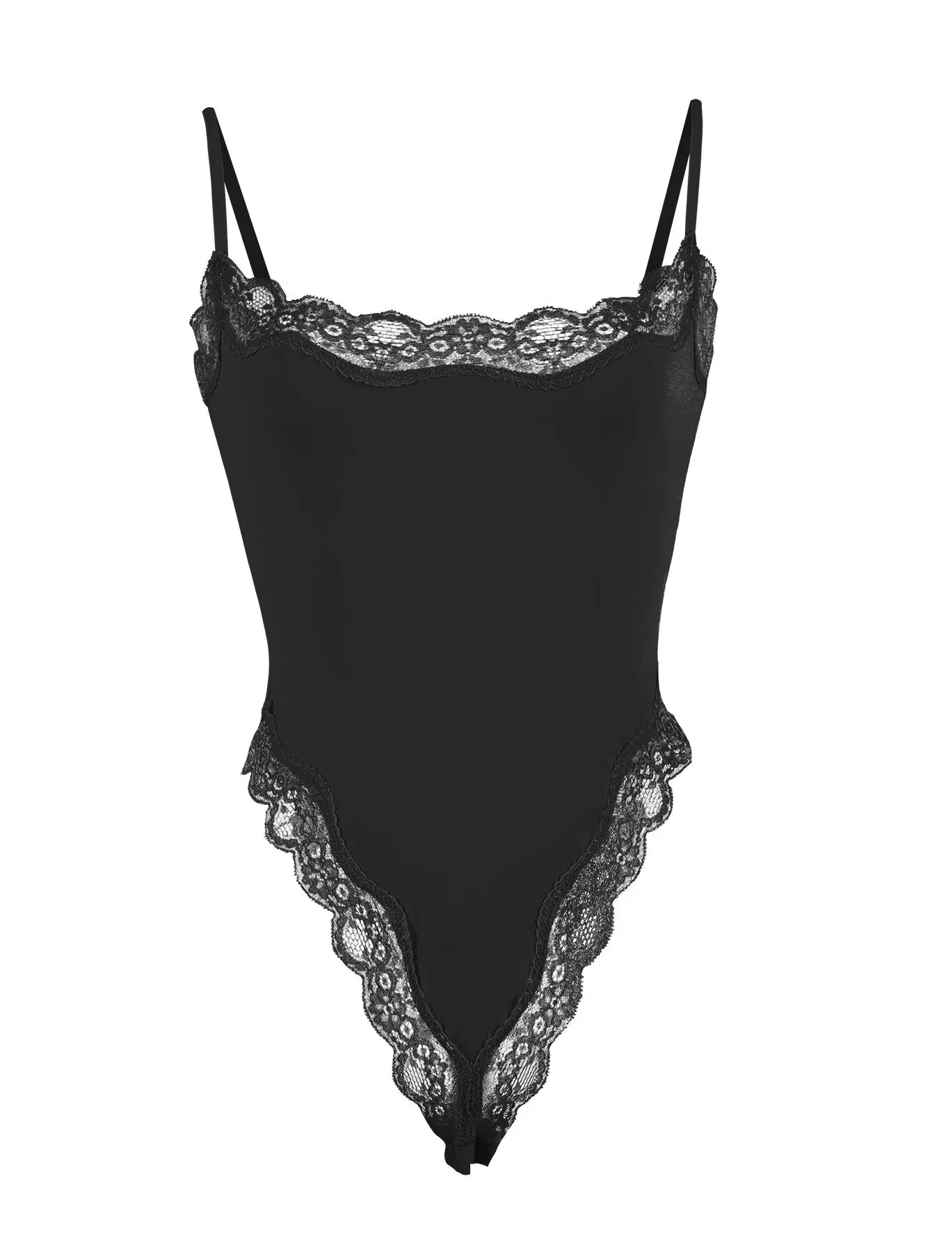 Women's Solid Color Lace Trim Bodysuit, Casual Comfy Breathable Cami Bodysuit for Daily Wear, Ladies Clothes for Summer, Lingerie