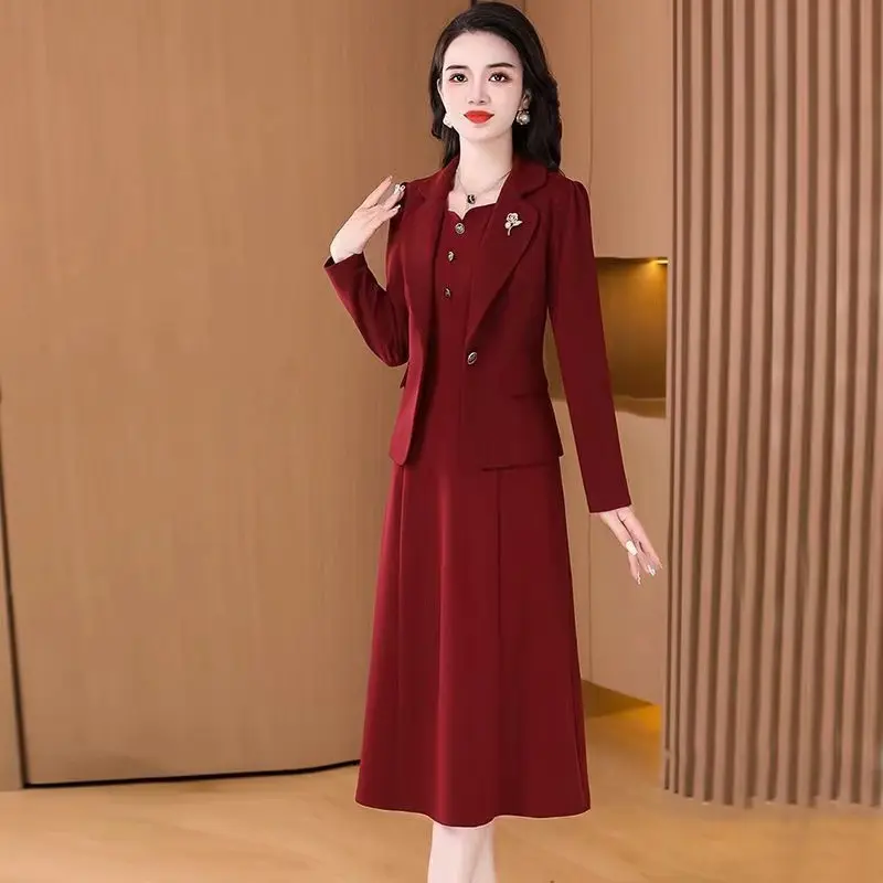 Bộ Đồ Váy Thời Trang, Đơn / Bộ Đồ, Dành Cho Nữ, Hàng Mới Về 2024, Đầu Xuân, Phong Cách Trẻ Trung, Bó Sát, Màu Đỏ, Bộ Hai Mảnh, Thích Hợp Cho Các Bà Mẹ