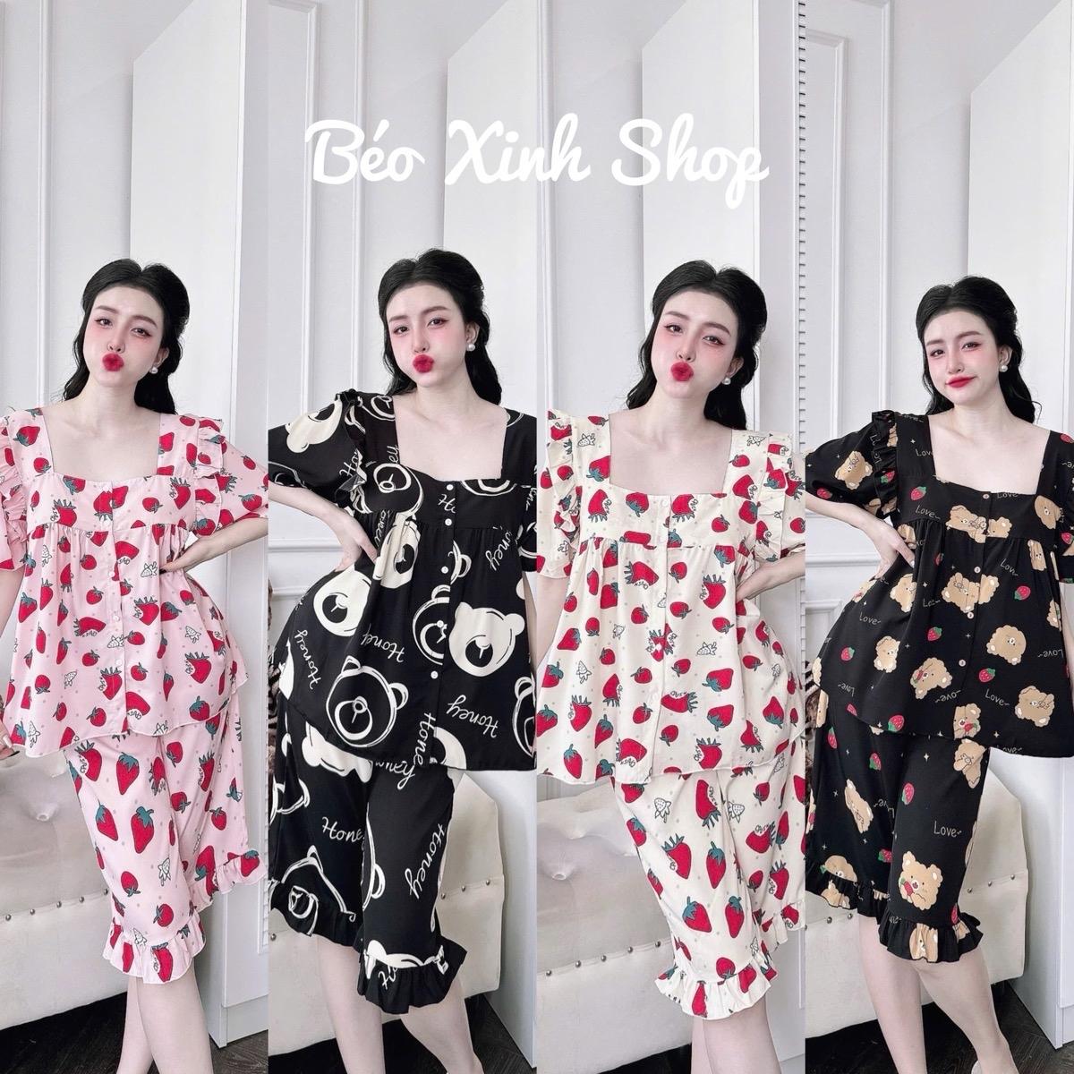 Đồ Bộ - Đồ Ngủ Lửng Cổ Vuông Vải Lụa Nhật Pijama Bigsize 50-100kg Bộ Ngủ Nữ Áo Ngủ Women Quần Ngủ - A.5205