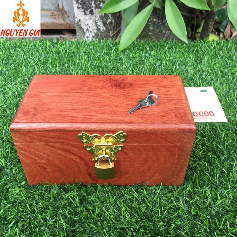 Hộp gỗ đựng tiền tiết kiệm mini có khóa Ống Tiết Kiệm Ống Heo Đồng
