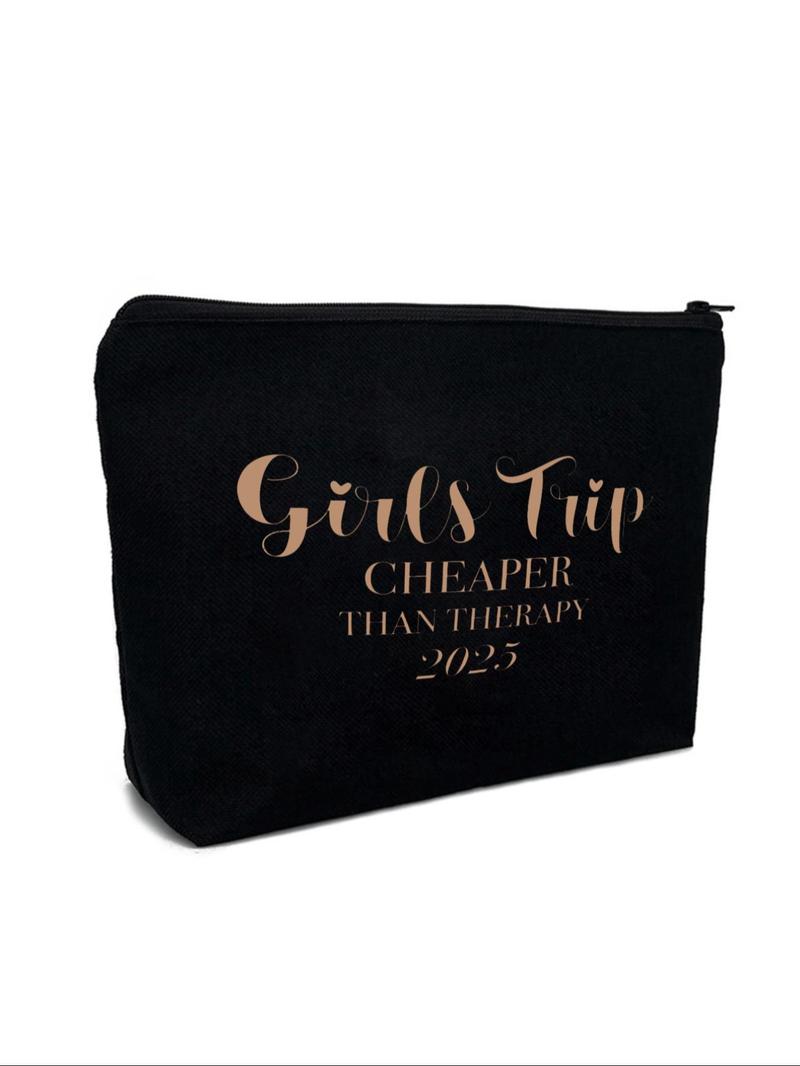 Product Introduction of Girls Trip Cheaper Than 2025 Letter Pattern Cosmetic Bag, Casual Makeup Bag, Versatile Storage Bag for Travel, Outing, Daily Use 2