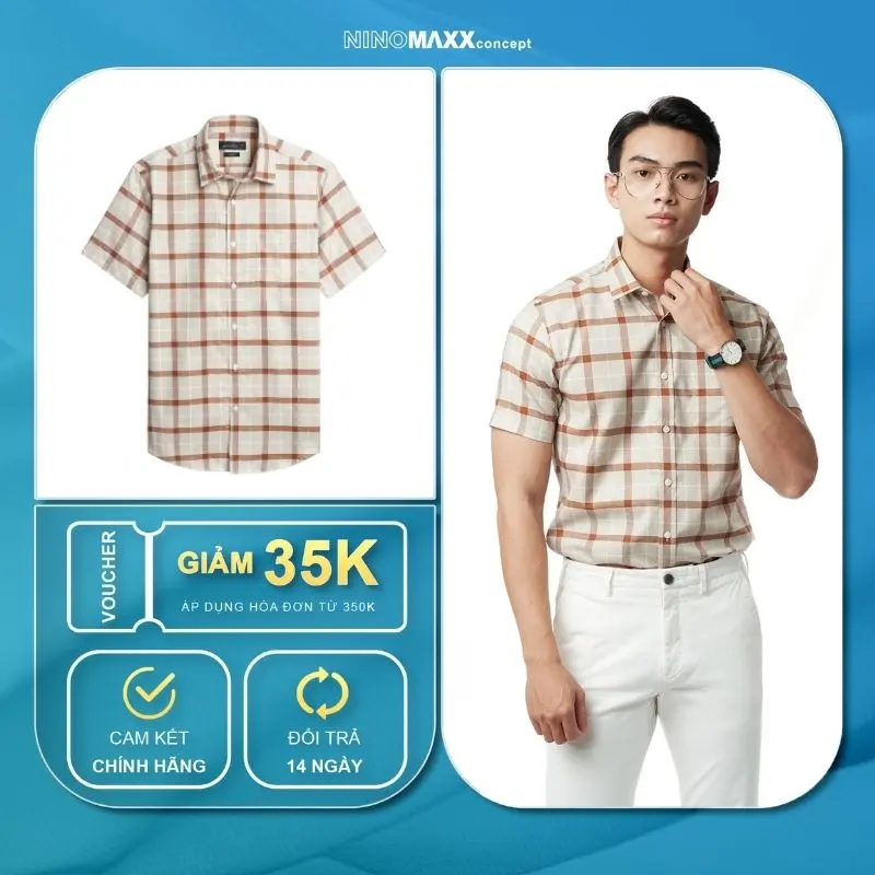 N&M  Áo sơ mi Nam caro tay ngắn cotton Menswear 2110031