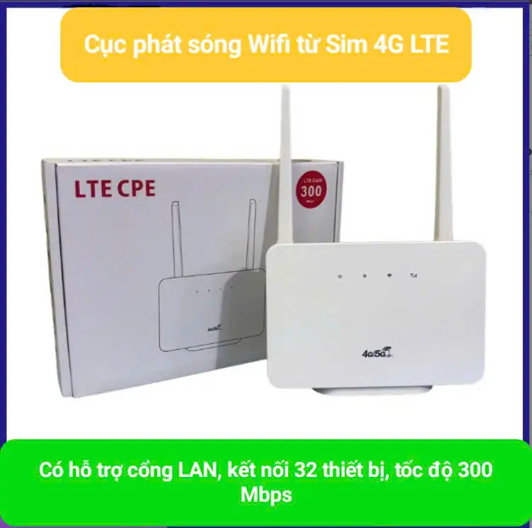 Bộ Phát WiFi 4G LTE 300Mbps - 2 Râu, Hỗ Trợ SIM, Cổng LAN, Kết Nối 32 Thiết Bị 3