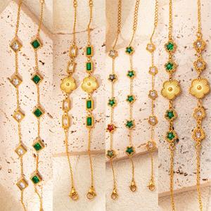 Gelang Zamrud Bertali Berlian, Gaya Vintaj Emas, Tidak Luntur, Mewah Mampu Milik, Gelang Keluli Titanium Indah, Untuk Wanita, Serba guna, Fesyen lustful  jewelry