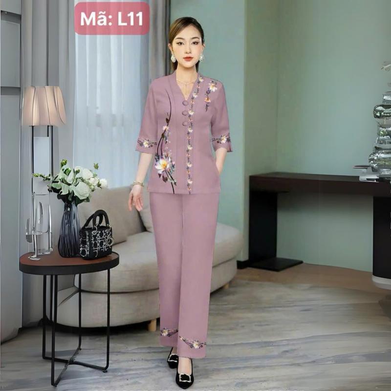 Bộ Đồ Lam Trung Niên Đẹp Cho Mẹ Mặc Đi Chơi, Đi Chùa, Vải Lụa Sang Trọng, Form Rộng Thoải Mái Women Nữ