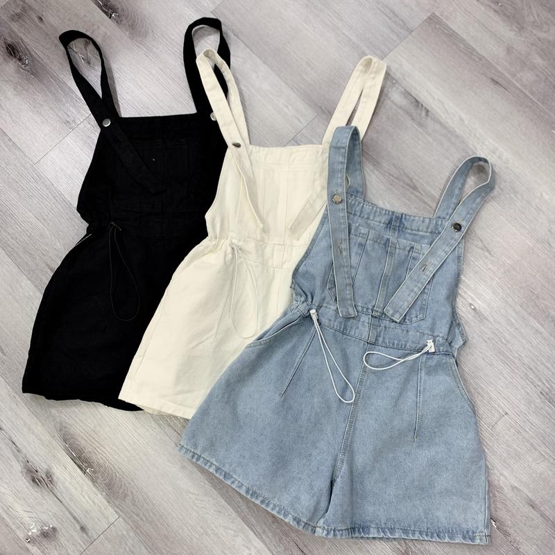 Yếm short đùi jean nữ rút eo hai bên hông phom trơn Pants